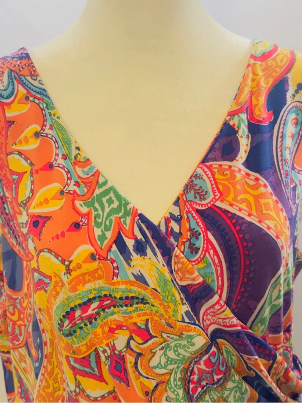 Ralph Lauren Womans Multi Color Stretch Mock Wrap Sundress SZ XL Sleeveless Belt - Picture 5 of 15